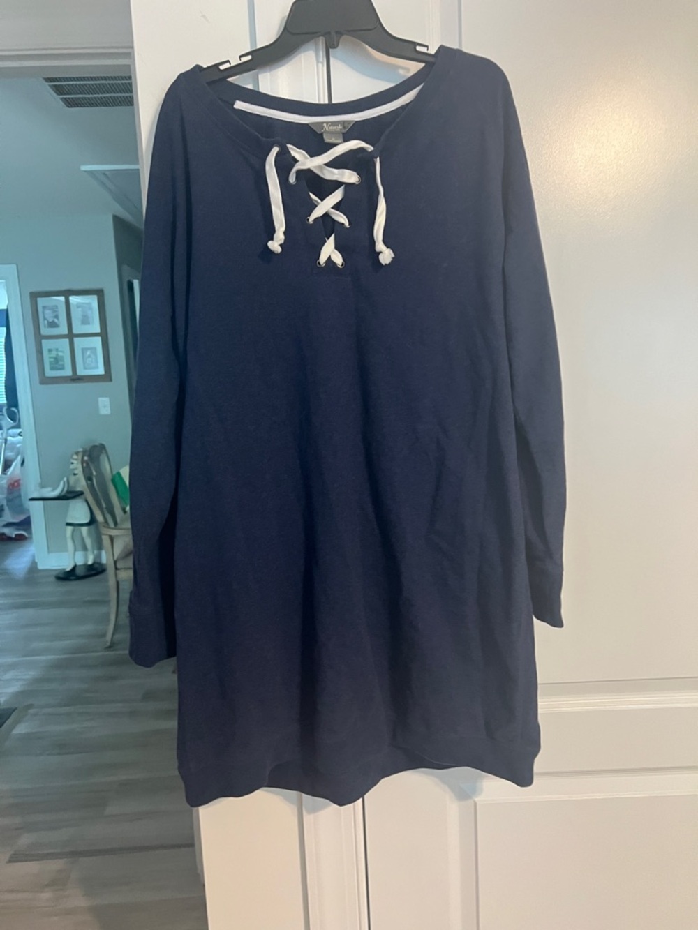 Nautica Navy Knit Lace-Up Pullover Dress with White Drawcord